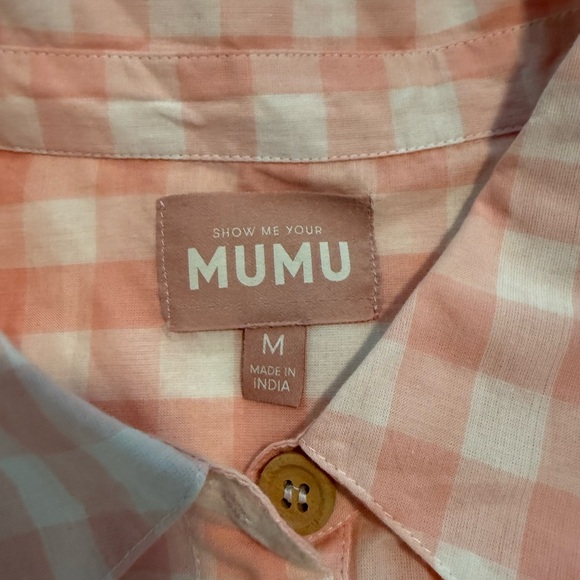 NWOT Show Me Your MuMu Antonelli Top Peach Gingham Blouse Medium Short Sleeve - Picture 4 of 4
